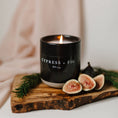 Load image into Gallery viewer, Candle: Cypress and Fig Soy Candle - Black Stoneware Jar - 12 oz