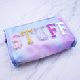 Load image into Gallery viewer, Costmetic Bag: Varsity Letter STUFF Bag (Tye Dye Glitter)