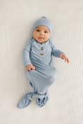 Load image into Gallery viewer, Knotted Baby Gown + Hat: Vintage Dusty Blue (Newborn/Bamboo)