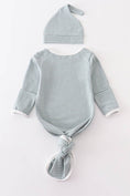 Load image into Gallery viewer, Baby Gown: Green Stripe (2 PC Cotton Set)
