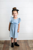 Load image into Gallery viewer, Dress: Girls Dusty Blue Ruffle Bib Swiss Dot Spring Summer Dress