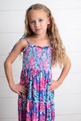 Load image into Gallery viewer, Maxi Dress: Girls Hot Pink Hawaiian Tropical Tiered