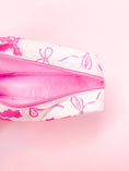 Load image into Gallery viewer, Cosmetic Bag: Pink Bows Nylon Cosmetic Zipper Bag