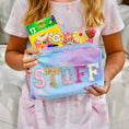 Load image into Gallery viewer, Costmetic Bag: Varsity Letter STUFF Bag (Tye Dye Glitter)