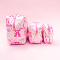 Load image into Gallery viewer, Cosmetic Bag: Pink Bows Nylon Cosmetic Zipper Bag