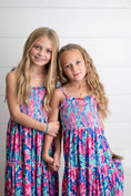 Load image into Gallery viewer, Maxi Dress: Girls Hot Pink Hawaiian Tropical Tiered