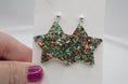 Load image into Gallery viewer, Earrings: Christmas Star Acrylic Earrings, Glitter, Sparkly, Confetti