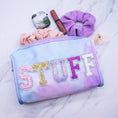 Load image into Gallery viewer, Costmetic Bag: Varsity Letter STUFF Bag (Tye Dye Glitter)