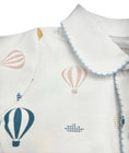 Load image into Gallery viewer, 100% PIMA Cotton Boys Collared Footie with Blue Picot Trim: Up, Up & Away