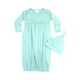 Load image into Gallery viewer, 100% PIMA Cotton Newborn Pleated Gown & Hat Set: Aqua (0-6 months)