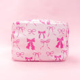 Load image into Gallery viewer, Cosmetic Bag: Pink Bows Nylon Cosmetic Zipper Bag