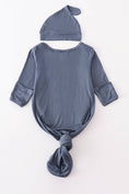 Load image into Gallery viewer, Baby Gown: Slate Blue (2 PC Bamboo Set)
