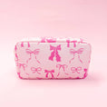 Load image into Gallery viewer, Cosmetic Bag: Pink Bows Nylon Cosmetic Zipper Bag