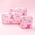 Load image into Gallery viewer, Cosmetic Bag: Pink Bows Nylon Cosmetic Zipper Bag