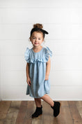 Load image into Gallery viewer, Dress: Girls Dusty Blue Ruffle Bib Swiss Dot Spring Summer Dress