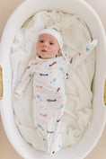 Load image into Gallery viewer, Vintage Airplane Knotted Baby Gown + Knot Hat