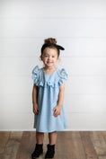 Load image into Gallery viewer, Dress: Girls Dusty Blue Ruffle Bib Swiss Dot Spring Summer Dress