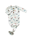Load image into Gallery viewer, Vintage Airplane Knotted Baby Gown + Knot Hat