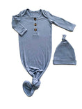 Load image into Gallery viewer, Knotted Baby Gown + Hat: Vintage Dusty Blue (Newborn/Bamboo)
