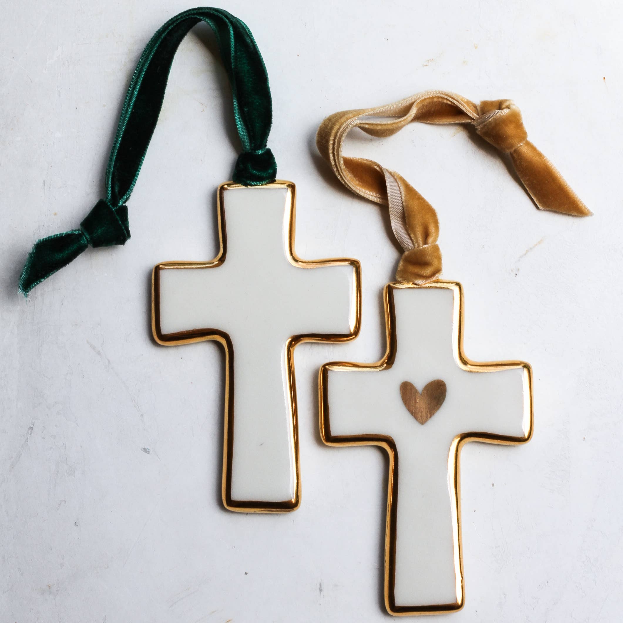 Cross Ornament with 22K Gold Heart | Handmade