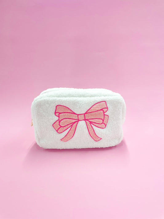Cosmetic Bag: Pink Bow Teddy Cosmetic Zipper Bag - Large