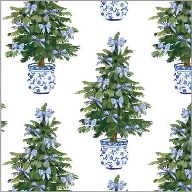 Gift Wrap: Continuous Roll Gift Wrap | Blue Bows Christmas Trees