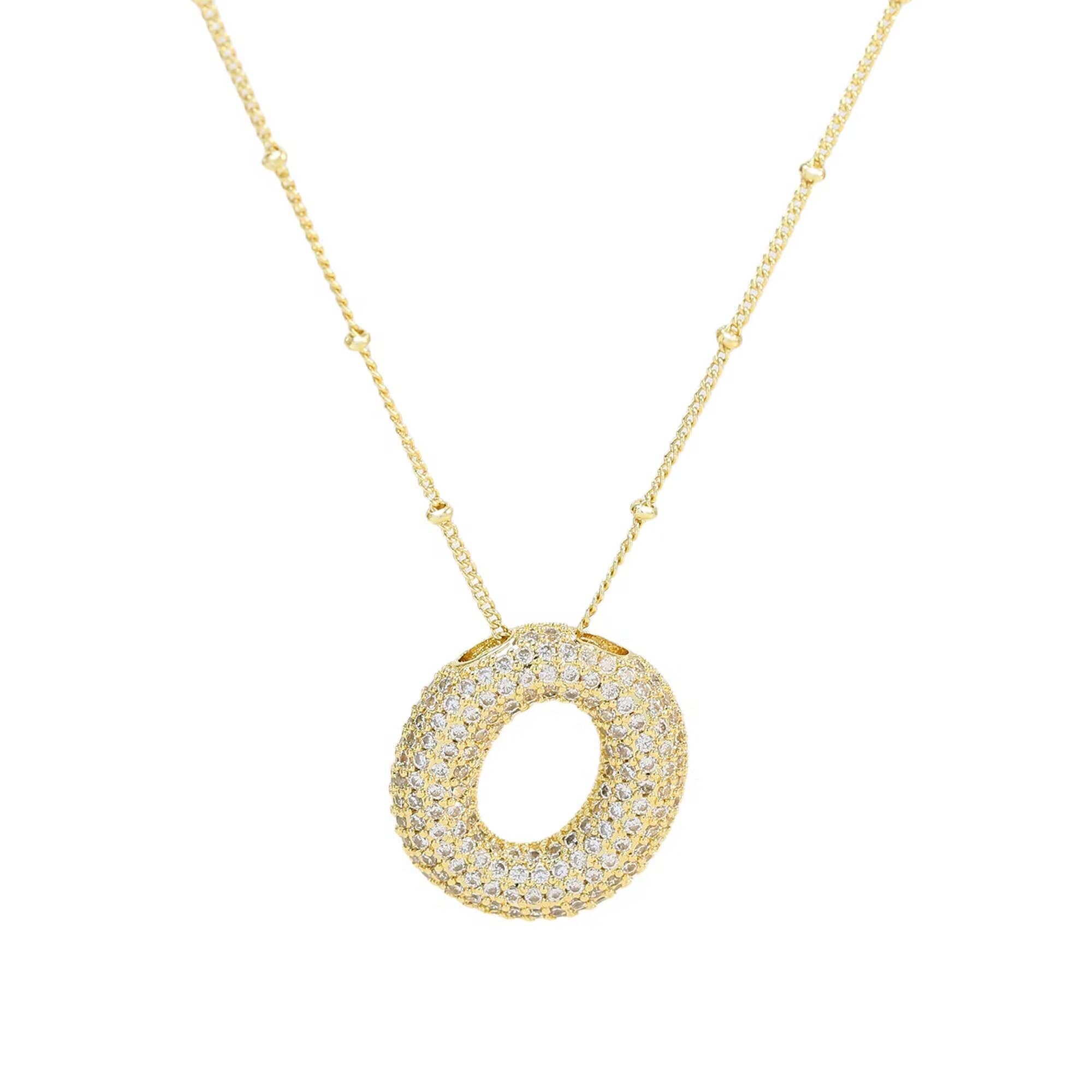 Necklace: Initial CZ Balloon Bubble 18K Gold Necklace