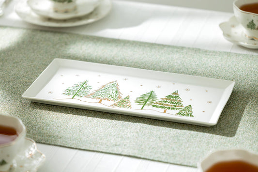 Christmas Pine Trees 14" Fine Porcelain Serving Tray