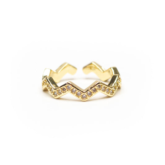 Dainty Zigzag CZ 18K Adjustable Ring