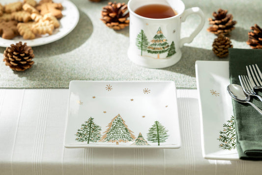 Christmas Pine Trees 7" Fine Porcelain Square Dessert Plate