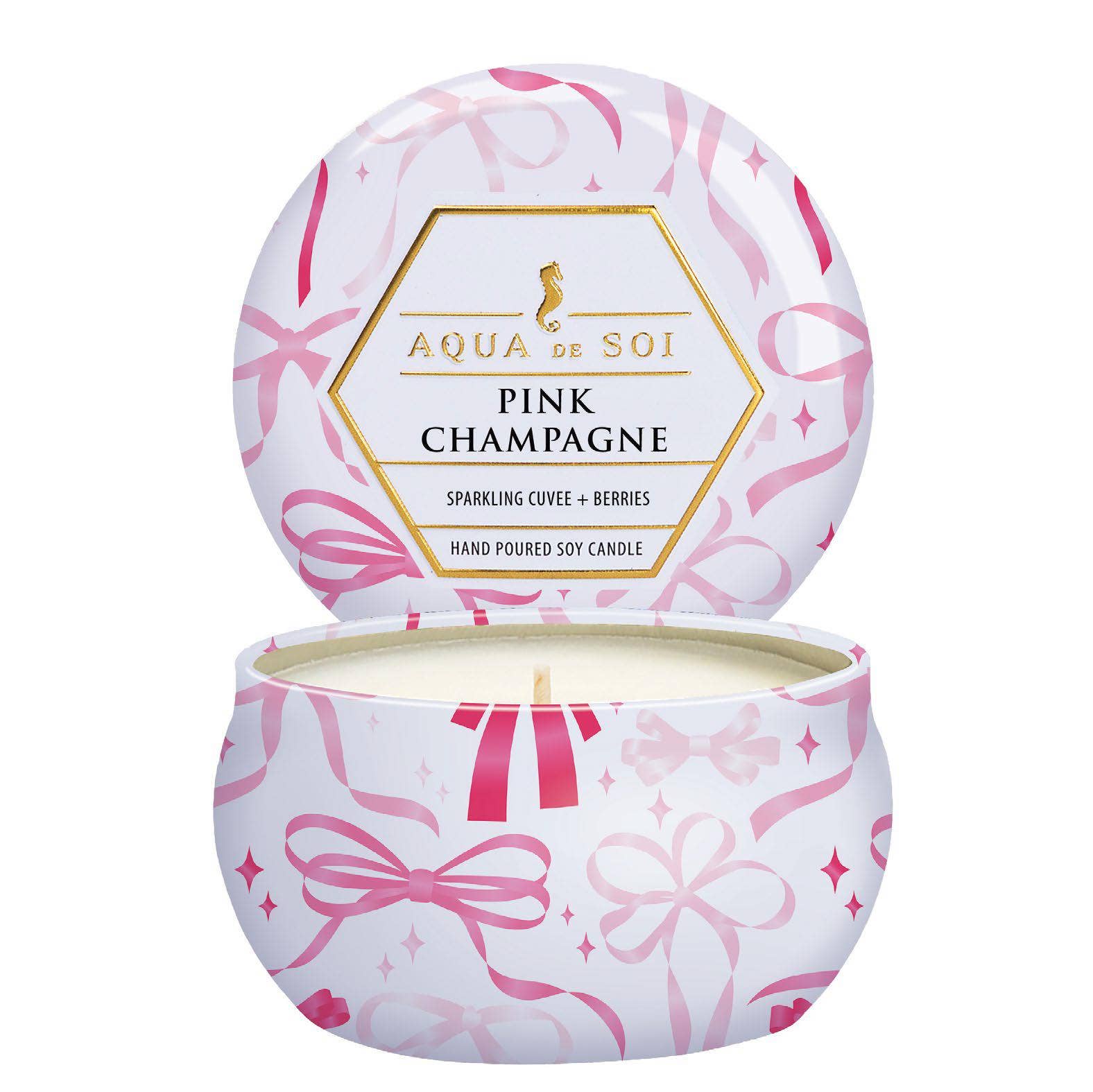 Candle: Pink Champagne & Bows 4oz Limited Edition Tin Candle