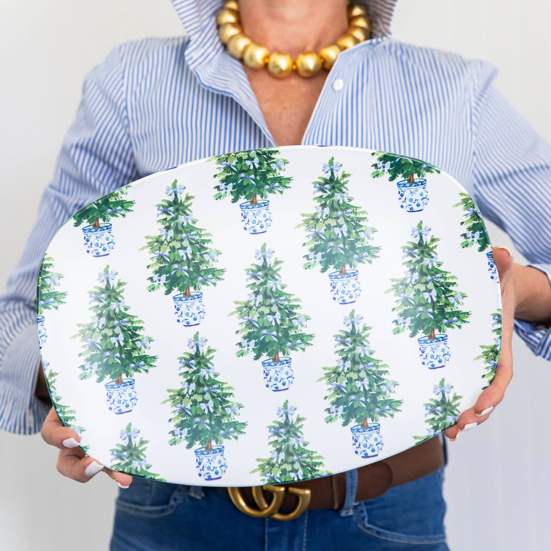 Serving Platter | Blue Bows Christmas Trees