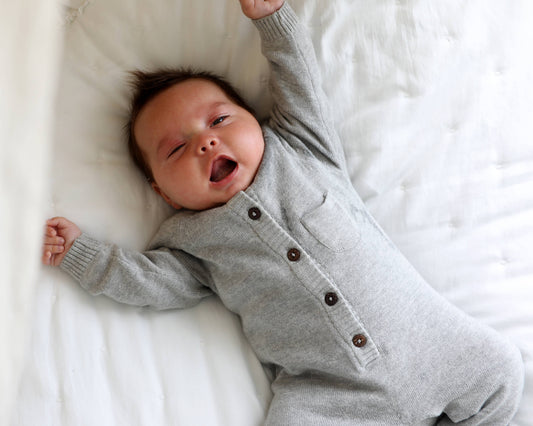 Milan Sweater Knit Button Baby Jumpsuit (Organic Cotton): Grey / 0-3 Month