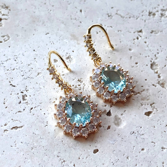 Earrings: Vintage Style Aqua Crystal Drops