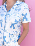 Load image into Gallery viewer, Pajama Set: Blue and Cream Bows Short Sleeve Loungewear
