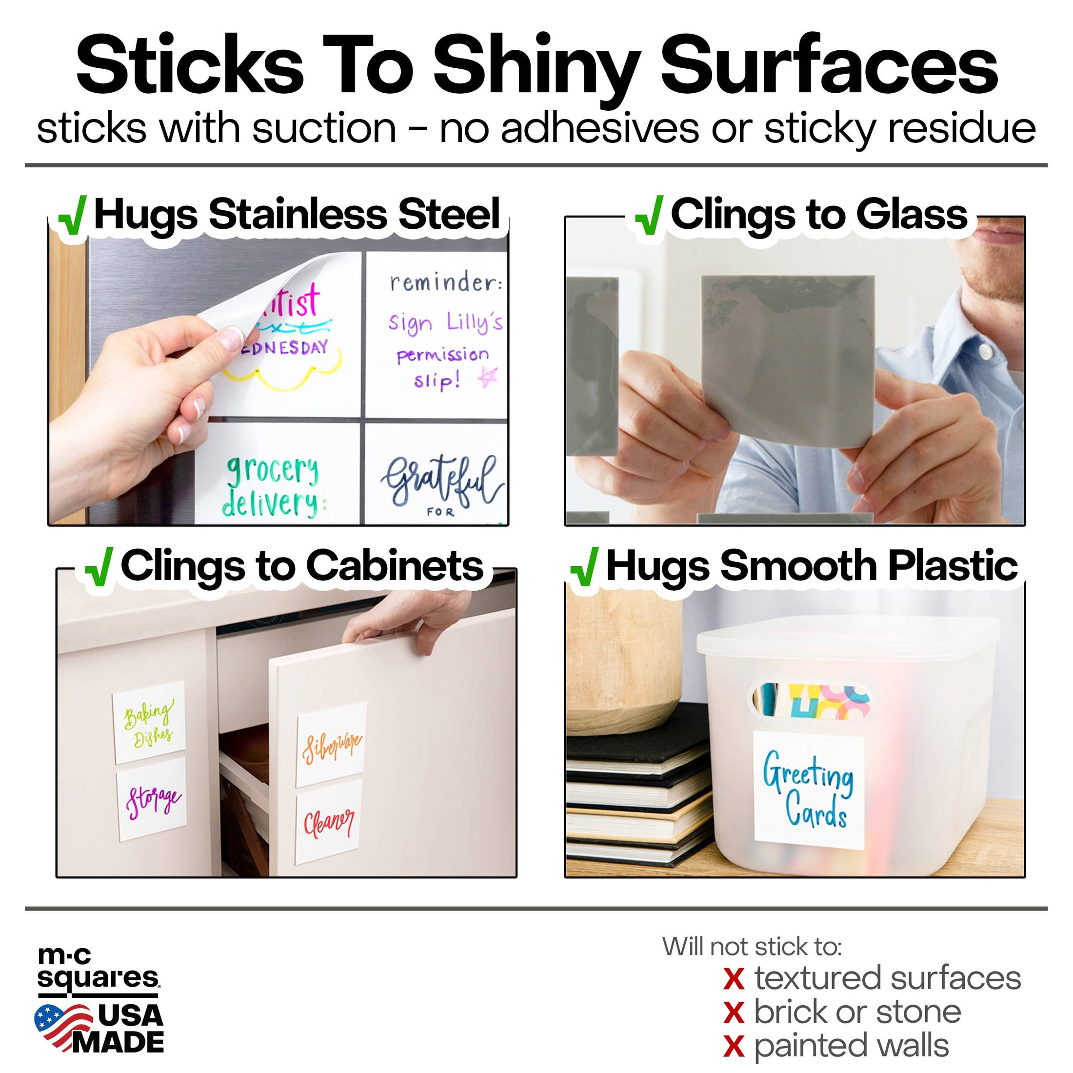 M.C. Squares Reusable Sticky Notes | 3x3 Color Variety Pack (6-Pack)