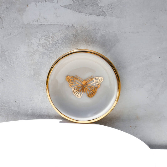 Trinket Tray: Gold Butterfly Ring Dish | Handmade Pottery