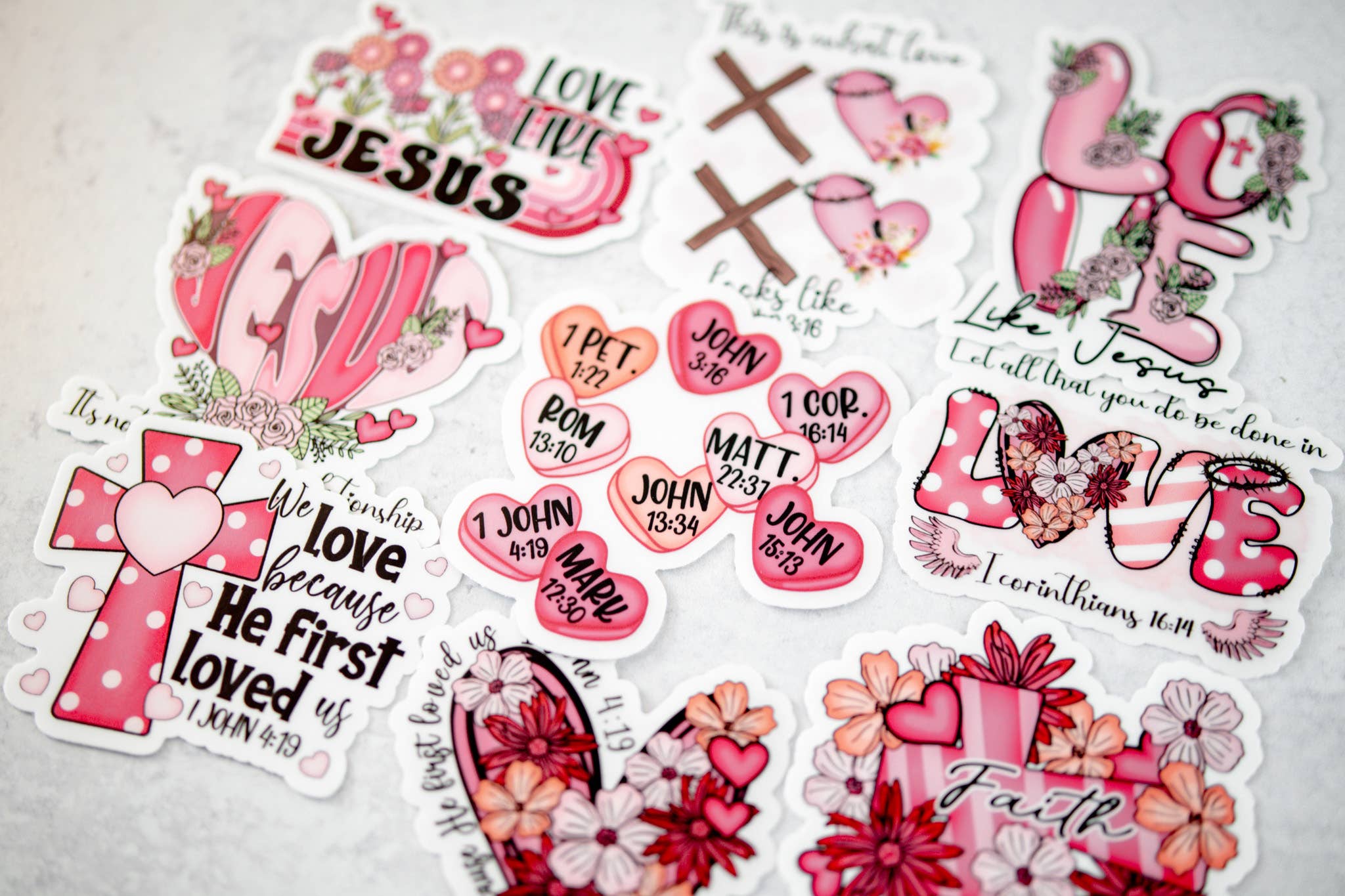 Sticker: Christian Hearts, Vinyl Sticker, 3x3 in.