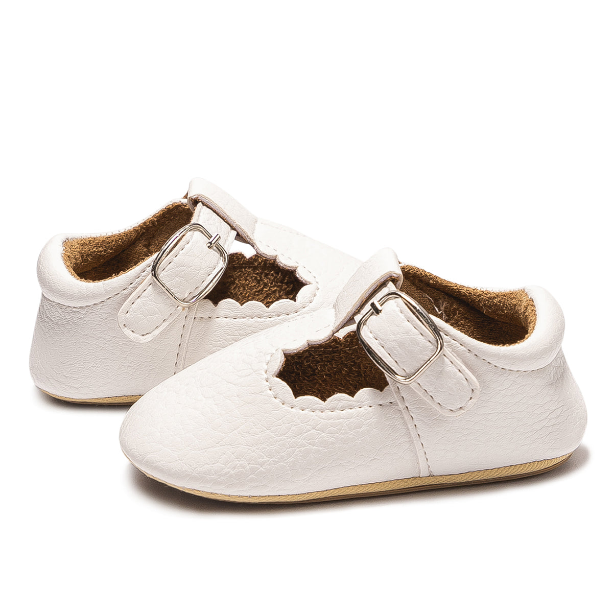 Baby Girl's Scalloped, T-strap All Occasion Shoes (White)