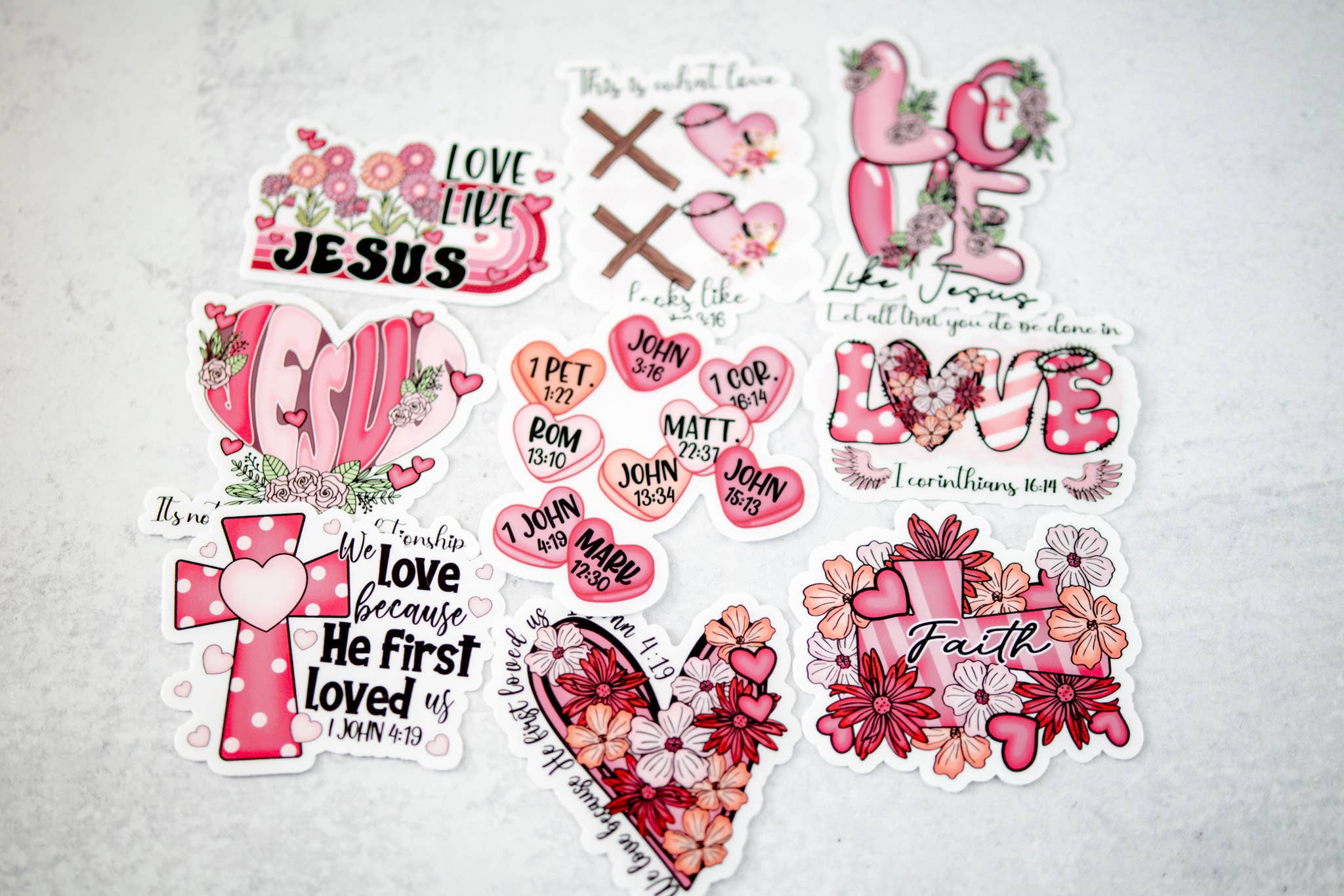 Sticker: Christian Hearts, Vinyl Sticker, 3x3 in.