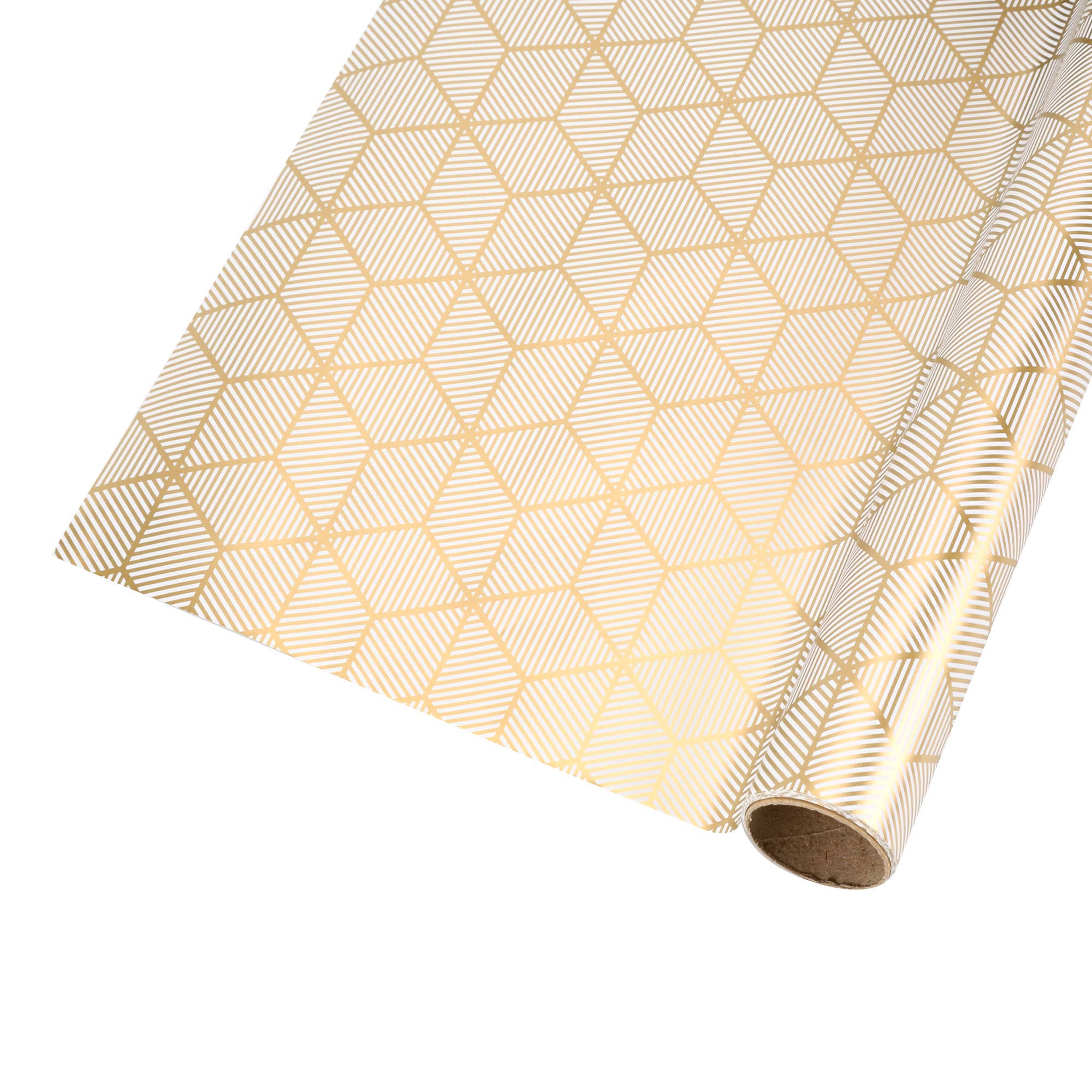 Gift Wrap: 30" x 10' Wrapping Paper | Rhombus Gold/White