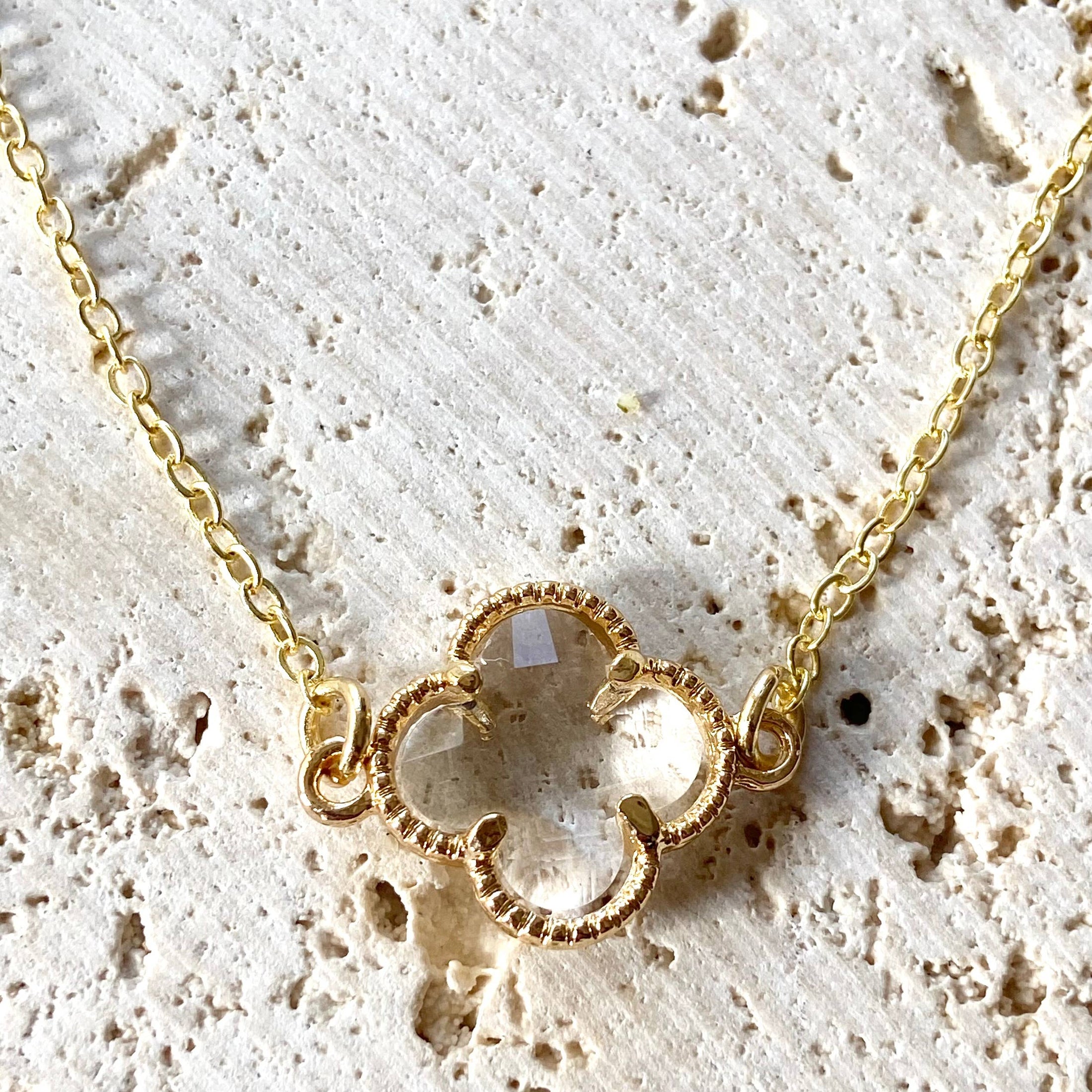 Necklace: Clover Quatrefoil Crystal