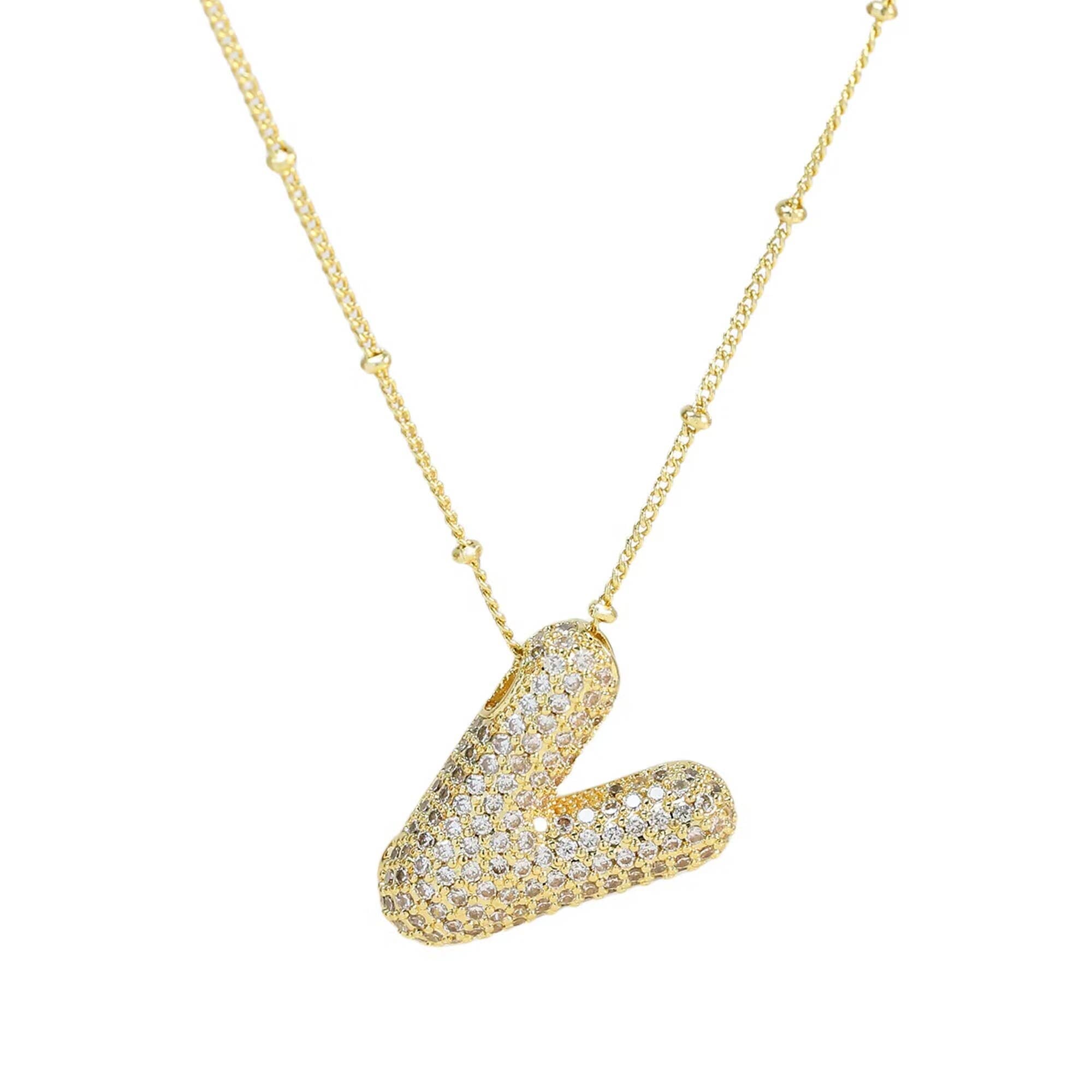 Necklace: Initial CZ Balloon Bubble 18K Gold Necklace