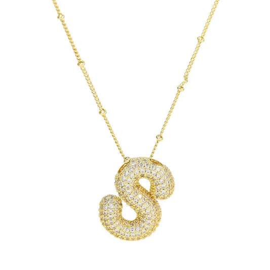 Necklace: Initial CZ Balloon Bubble 18K Gold Necklace