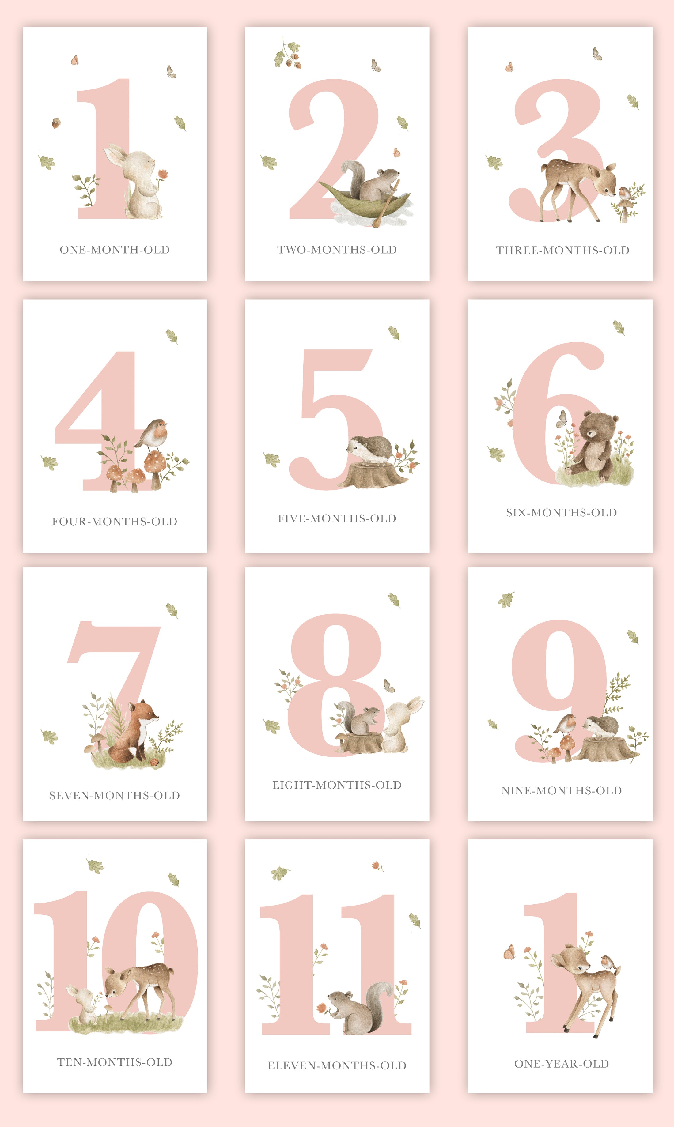 Milestone Cards (Baby Girl): Woodland Forest