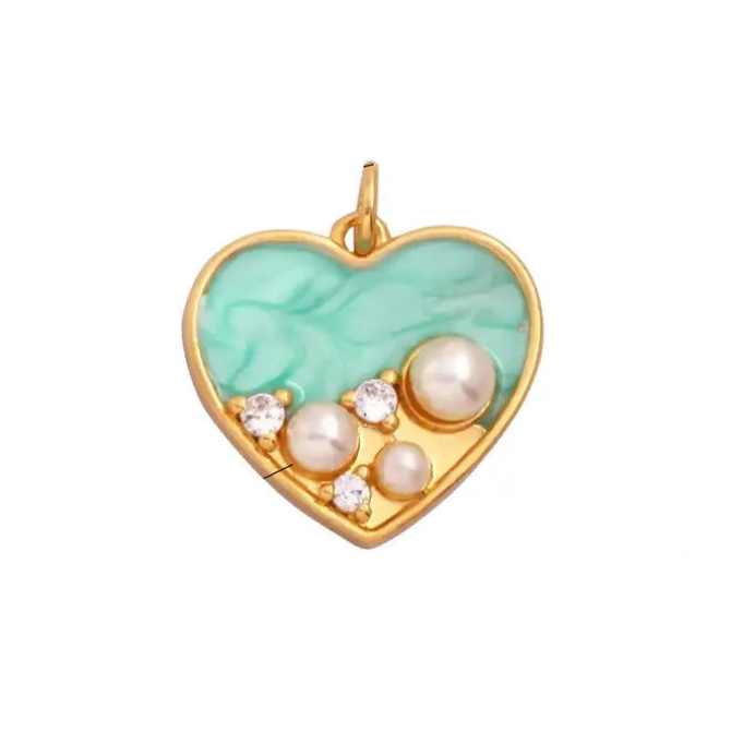 Charm: Ocean, Pearls, Heart ~ 18k Gold-Filled