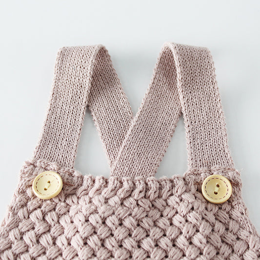 Knitted Suspender Baby Romper (Blush Pink) 6-12 months