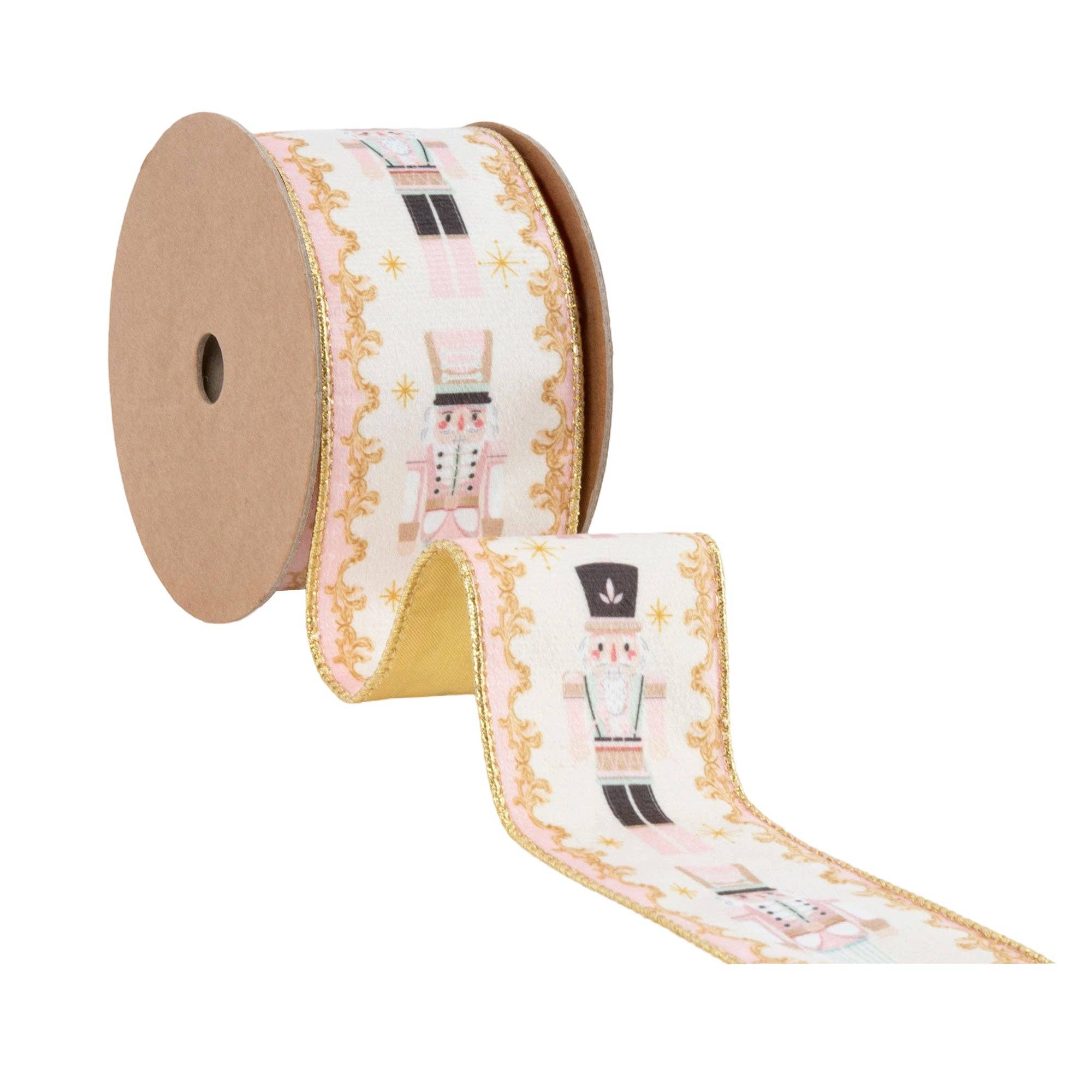 2 1/2" Wired Velvet Ribbon | Pink Nutcracker | 10 Yard Spool