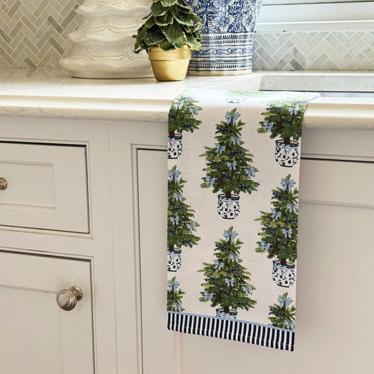 Tea Towel: Blue Bows Christmas Trees