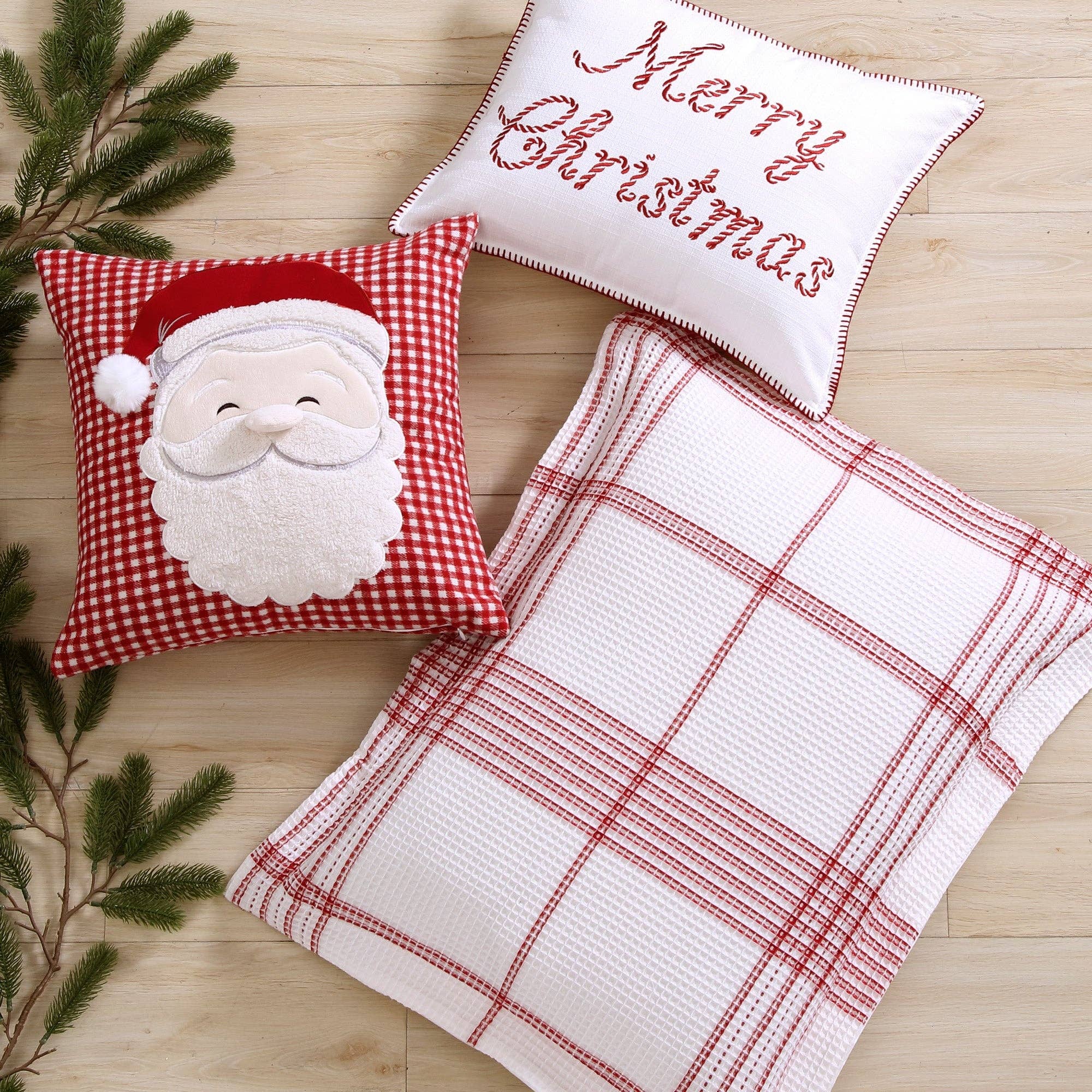 Pillow: Peppermint Plaid Merry Christmas Throw Pillow